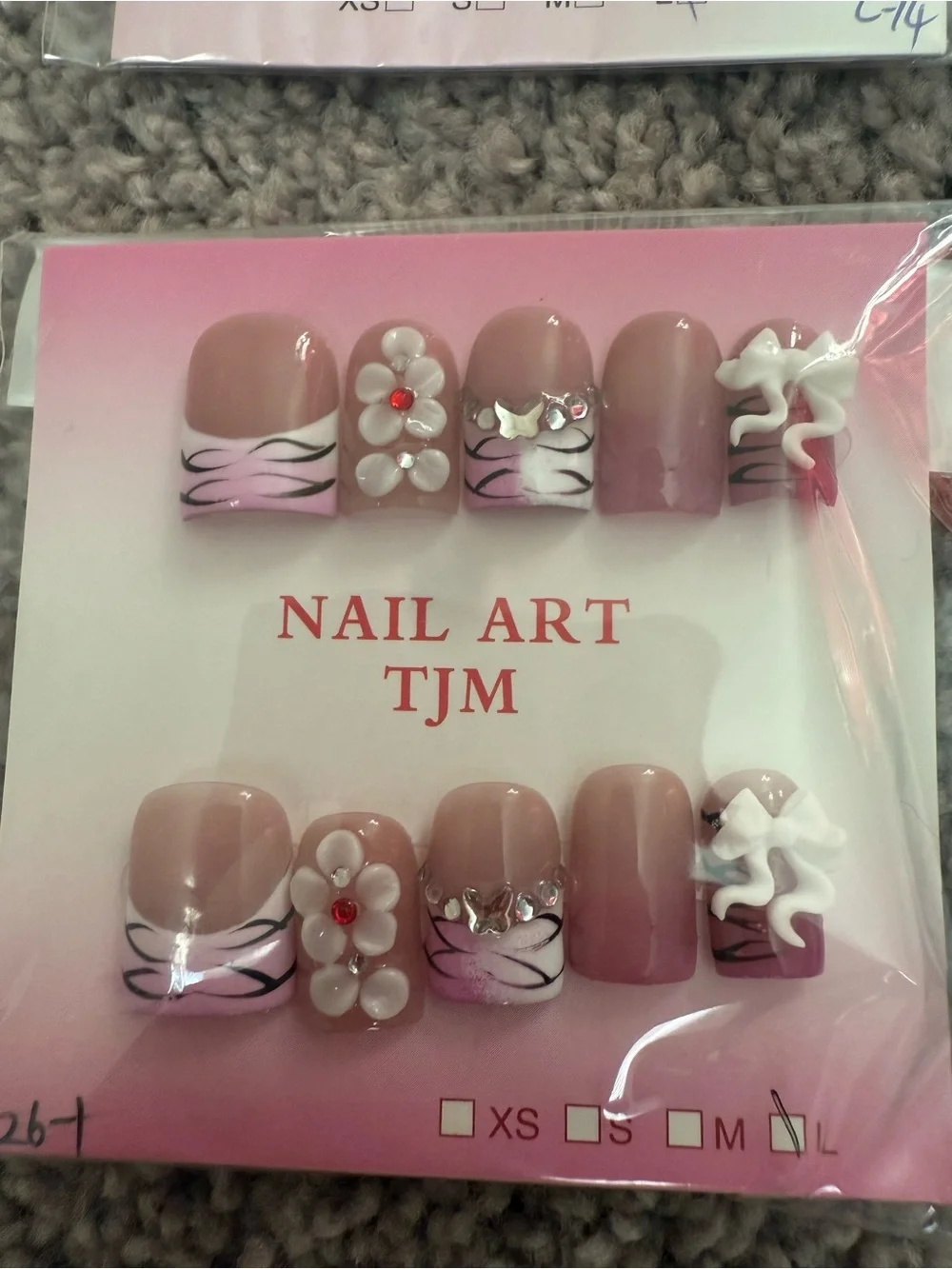 Pink Floral Press-On Nail Set SIZE L - Assorted Styles
